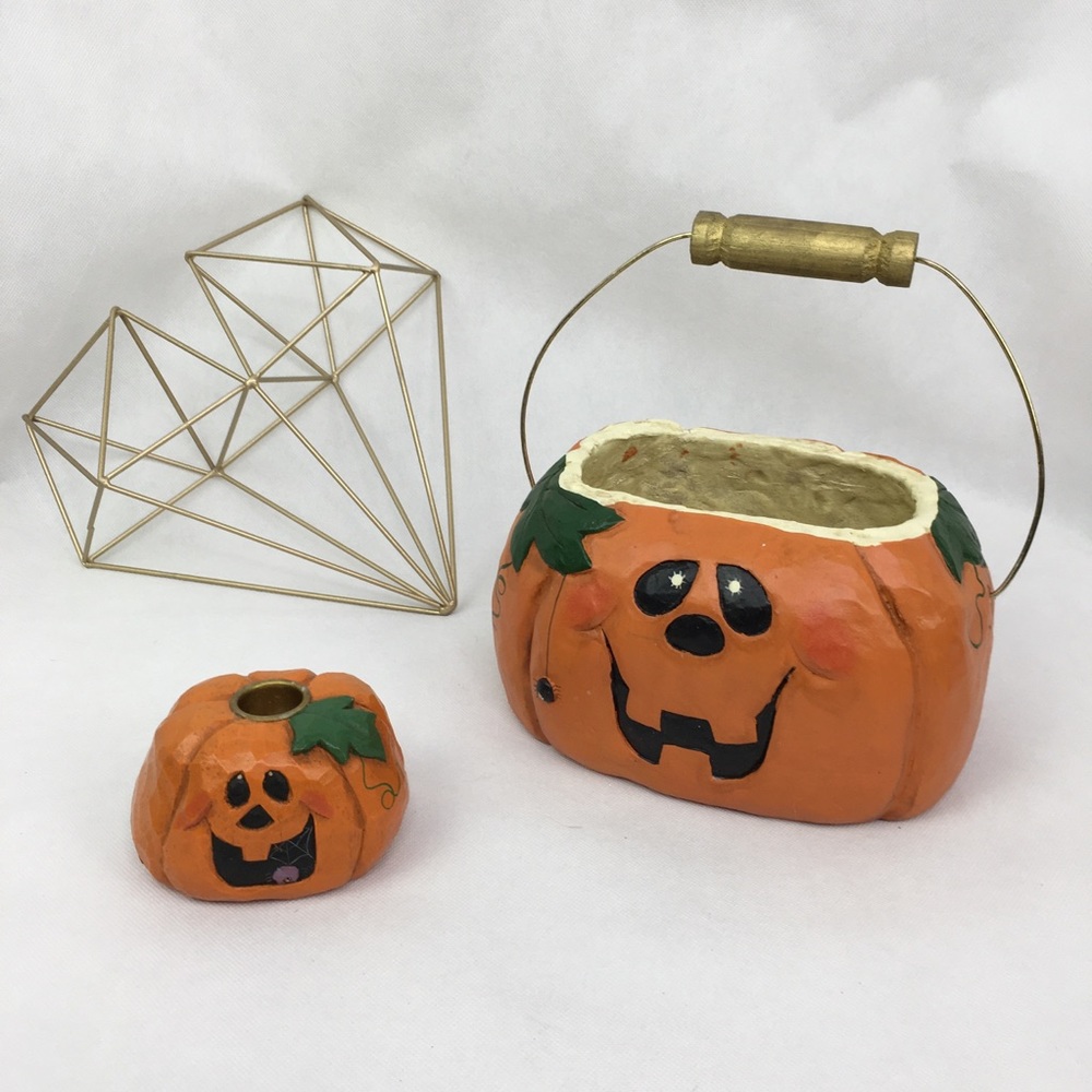 Jack O'Lantern Bucket & Candle Holder Set